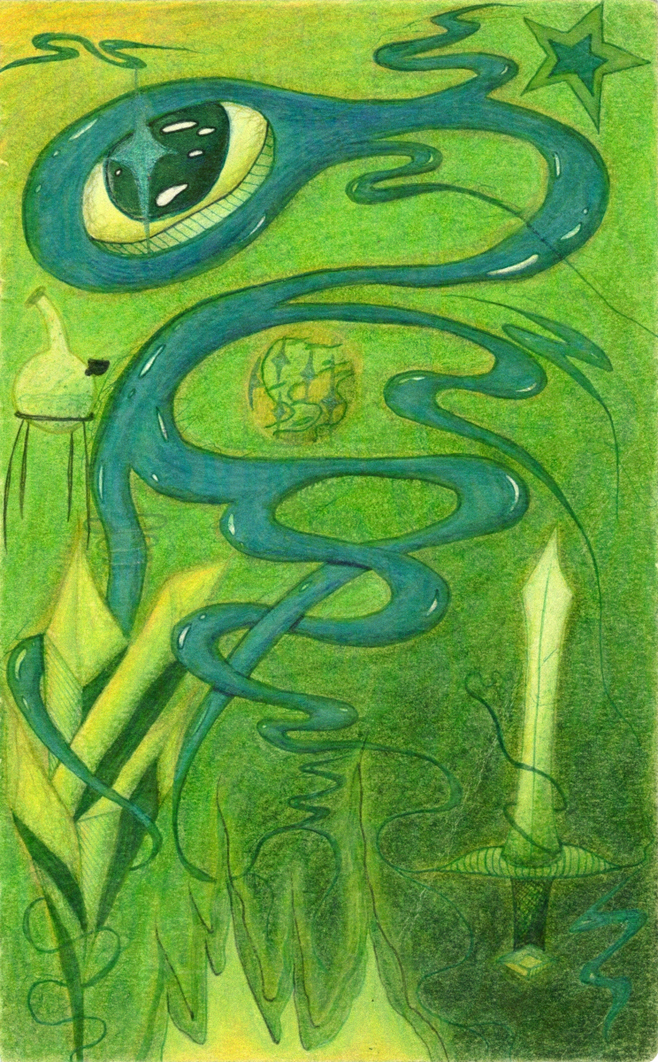 Snake Oil. Colored Pencil.
